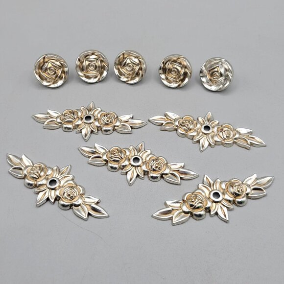 Decorative Euro Rose Dresser Cabinet Knob and Backplate Set of 5 - Picture 3 of 3